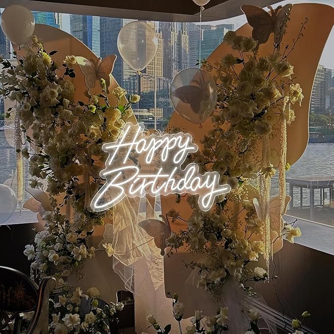 Happy Birthday Neon Sign for Wall Decor Neon Sign for Backdrop Light Up Happy Birthday LED Neon Signs for All Birthday Party Teen Bedroom Reunion Decoration Gifts USB 21.7x13.8 Inch (White)