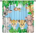 Kids Animals Blackout Curtains Watercolor Cartoon Cute Animals Green Jungle Art Printed for Children Girls Boys Bedroom Nursery Rod Pocket Decoration Window Drapes 2 Panels W42xL84in