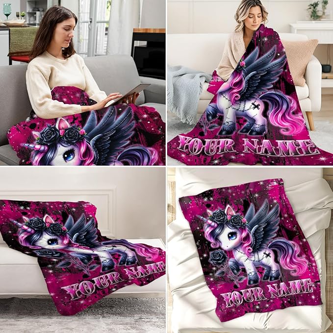 Custom Unicorn Gifts for Women - 60" x 80" Adults Throw Blanket for Unicorn Lovers - Plush Flannel Throws Blankets for Couch, Bed