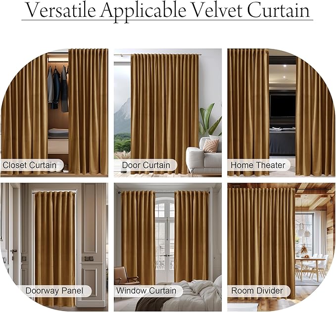 StangH Gold Brown Velvet Curtains Extra Wide Super Soft Light Blocking Window Drapes Back Tab Privacy Thermal Insulated Panels for Living Room Bedroom Laundry, W100 x L84, 1 Panel