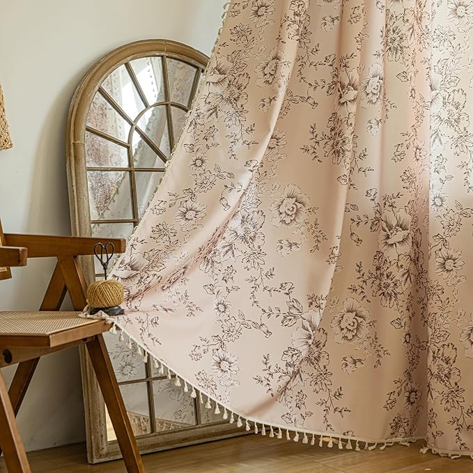 ENJOYBRIDAL Floral 96 Inch Curtains 2 Panel Se Living Room Farmhouse Drapes Bedroom Boho Semi Sheer Long Window Curtain Panels Cute Flower Rod Pocket Botanical Pattern Window Treatments