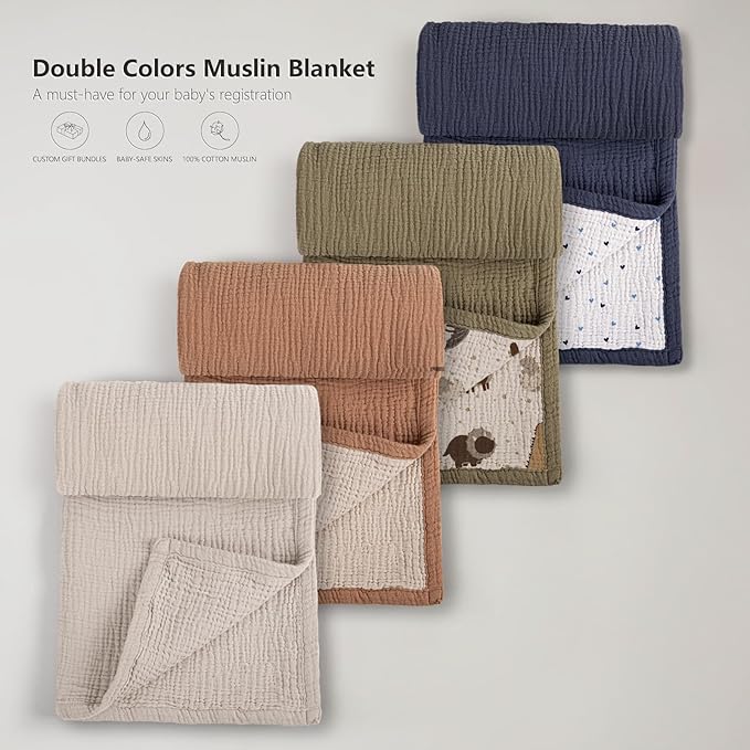 lulumoon Baby Blanket for Boys Newborns: Lightweight Cotton Swaddle for Receiving - Ideal Stroller Blanket for Travel & Baby Shower 36"x40"(Blue)
