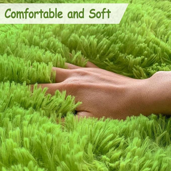 Soft Fluffy Tie Dyed Grass Green Shag Rug 2x3 Small Green Area Rug Carpet for Bedroom Door Entryway Indoor Inside Front Entrance Green Mat Non Slip, Home Decor Aesthetic, Nursery