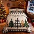 Merry Christmas Kids Comforter Set King Size,Leopard Plaids Pines Trees Bedding,Girls Boys Adults Bedroom/Xmas Cabin Decor,Geometric Grids Retro Down Comforter,Rustic Duvet Insert,2 Pillowcases