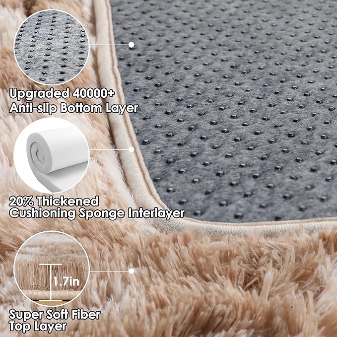 ONASAR Rugs for Living Room Bedroom, Tie-Dyed Beige 5x8 Washable Fluffy Bedside Area Rug, Soft Plush Shaggy Indoor Floor Carpet for Nursery Kids Girls Boys Teen Dorm Home Office Decor Aesthetic