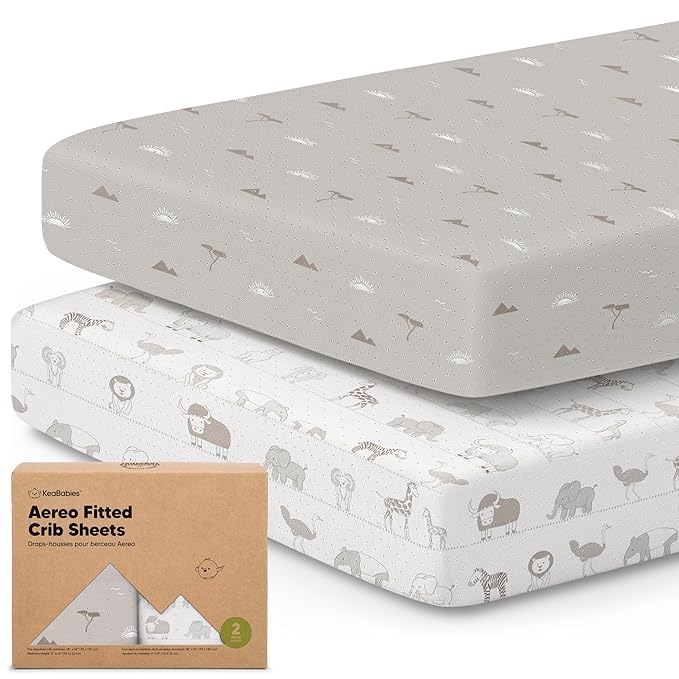 KeaBabies 2-Pack Fitted Crib Sheets for Boys, Girls, Baby - Soft Bamboo Viscose Cotton, 52x28 Standard Crib Mattress Sheets, Toddler Bed Mattress Cover, Gender Neutral, Breathable, Durable (Savannah)