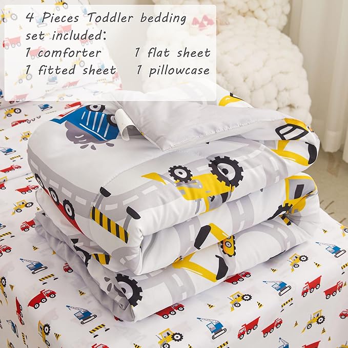 Viviland Boys Car Toddler Comforter Sets, Soft Toddler Bedding Set, Microfiber Toddler Bed Set, Truck
