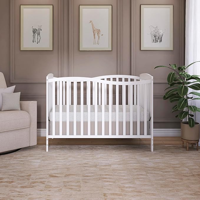 Dream On Me Chelsea 5-in-1 Convertible Full-Size Baby Crib in White, GreenGuard Gold & JPMA, Pinewood, 4 Mattress Heights, Converts to Toddler, Day & Full-Size Bed, Modern Classic Nursery