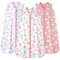 Baby Sleep Sack 0-6 months, 100% Cotton Sleeping Sack for Newborn and Infant, 3 Pack Baby Wearable Blanket, 0.5 Tog Lightweight Double Zipper Sleep Bag Small Pink Butterfly Flower