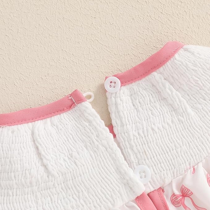 Newborn Baby Girl Romper Mamas Mini Bow Plaid Print Puff Sleeve Smocked Bubble Romper Jumpsuit Bodysuit Clothes
