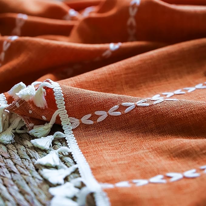 Deeprove Orange Boho Curtains 84 inches Long with Tassel for Bedroom Living Room, Bohemian Farmhouse Terracotta Cotton Linen Burnt Country Window Treatments Fall Halloween Decor, W52 x L84, 1 Panel