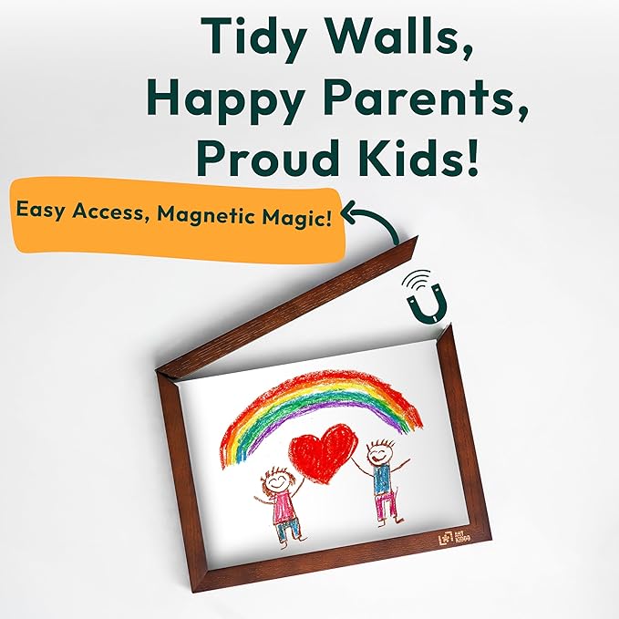 ArtKiddo® Patented Magnetic Kids Artwork Frame with Storage – Changeable Front-Opening Kids Art Frame Holds 250 Drawings – 8.5x11 Children’s Art Display for Wall or Tabletop – Playroom Wall Decor (Brown)