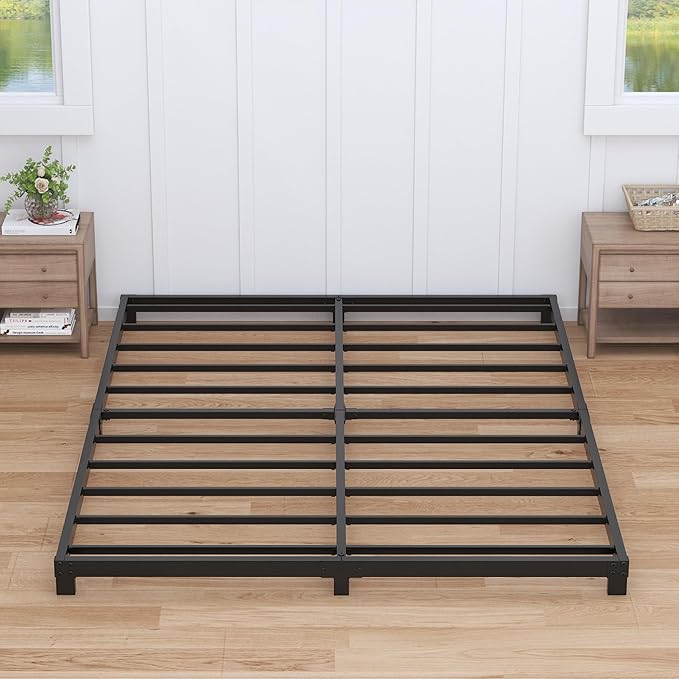 3 Inch Bed Frame Queen Size Low Profile, Queen Bed Frame No Box Spring Needed, Heavy Duty Metal, Easy Assembly, Black