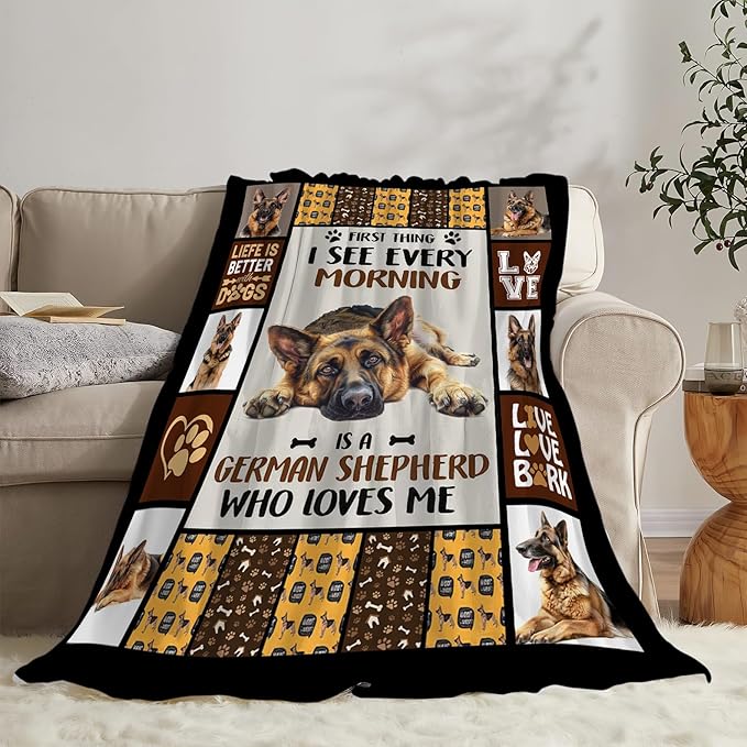 German Shepherd Dog Print Blanket Best Dog Pet Animal Throw Blankets for Couch Sofa Stuff Decor Gifts Lightweight Soft Cozy Fleece Plush Warm Flannel Bedding for Lover Man Woman Teen Adults 50"x60"