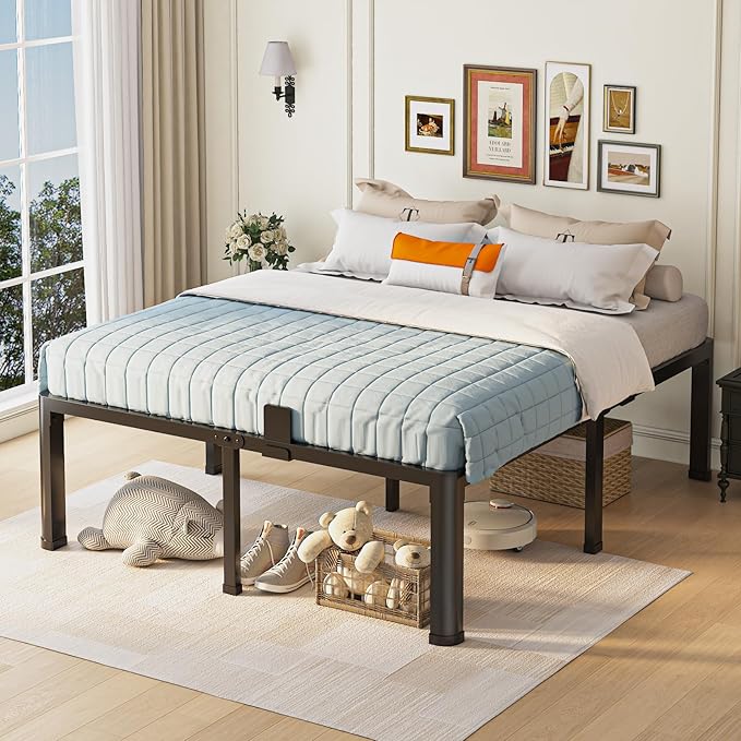 18 inch California King Bed Frame with Round Corner Legs Mattress Slide Stopper,3500 lbs Heavy Duty Metal Platform,Steel Slat Support,No Box Spring Needed,Easy Assembly,Noise Free