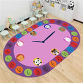 Children's Area Rugs, 5x8ft, Alphabet Animal Early Learning Oval Rug, Cartoon Animal Pointer Print Playmat, Non-Slip Washable Purple Floor Carpet for Kids Room Classroom Nursery