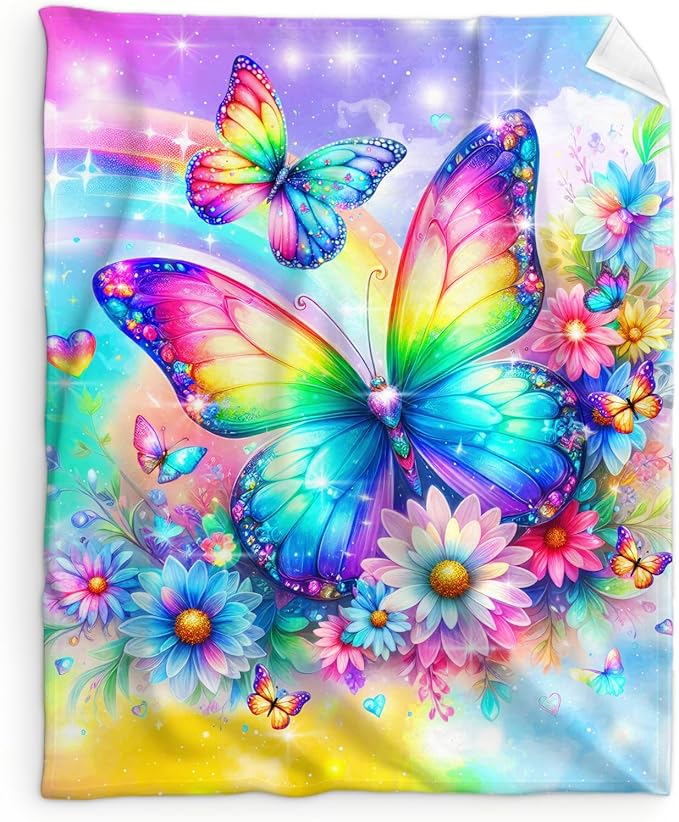 Girls Blanket Butterfly Throw Blankets Gift for Toddler Kids Daughter, 40x50 Inches Soft Cozy Cute Throw for Sofa Couch Living Room Bed Trip