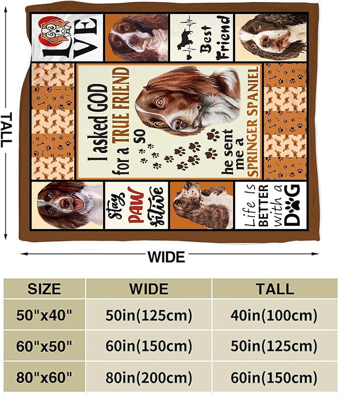 Springer Spaniel Dog Blanket Springer Spaniel Gifts and Decor Cute Dog Throw Blanket Dog Blanket for Girls Women Kids Adults Soft Warm Cozy Fleece Blanket for Couch Sofa Bed 50"x40"