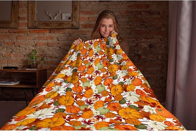 Thuswarm Autumn Harvest Pumpkins Print Flannel Blanket for Autumn Winter Gifts Warm Cozy Soft Funny Print Throw for Bed Couch Sofa 120”×90” Extra Large for Family