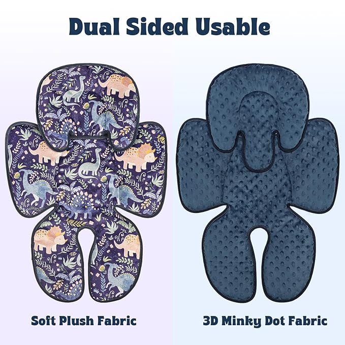 Pea Pod Infant Car Seat Insert 2-in-1 Baby Car Seat Head & Body Support for Newborns abaoys Preemie Carseat Stroller Cushion Pad Headrest with Soft Minky Dot Fabric Backing, Cute Dinosaur