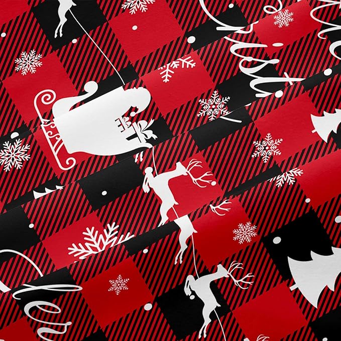 Christmas Duvet Cover Twin Size Red Black Gingham Bedding Set 2 Pieces Kids Boys Girls Christmas Deer Pattern Soft Warm Comforter Cover with Zipper Closure and 1 Pillowcase (No Comforter)
