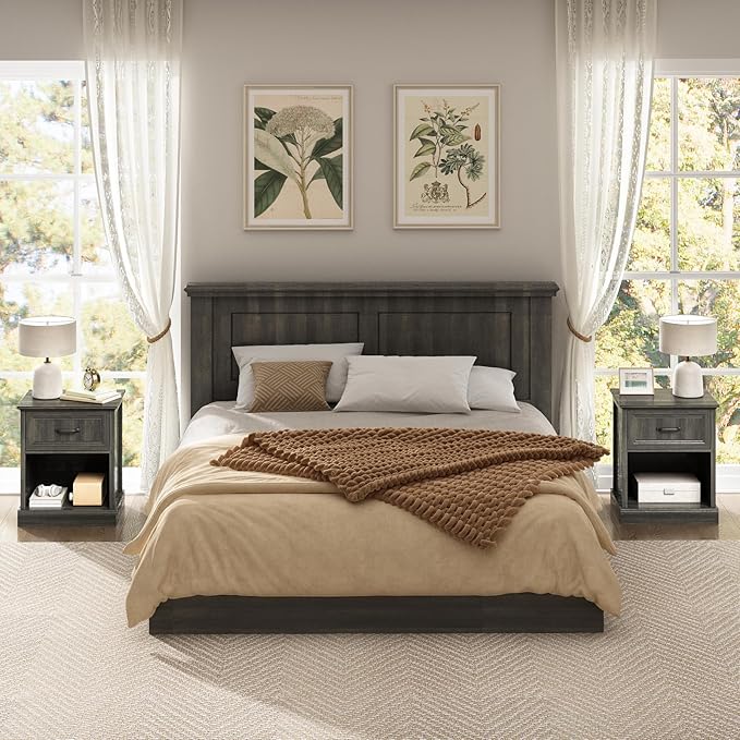 CARPETNAL Farmhouse Dresser and Nightstand Sets for Bedroom, 3 Pcs Bedroom Set, 7 Drawer Dresser & Nightstand Set of 2, Modern Wood Chest of Drawers for Bedroom, Living Room, Entryway, Grey