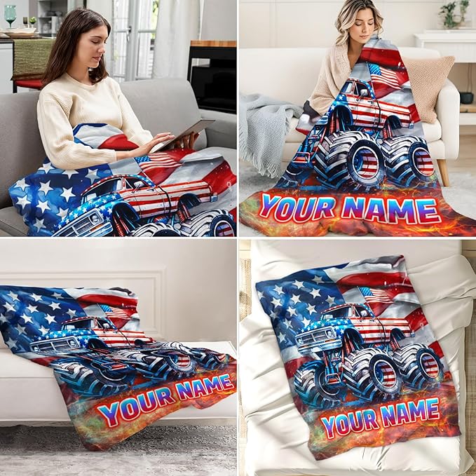Personalized Kids Blanket for Gifts - 30" x 40" Inches Plush Truck Blanket for Boys - Lightweight Soft Throws for Couch, Office