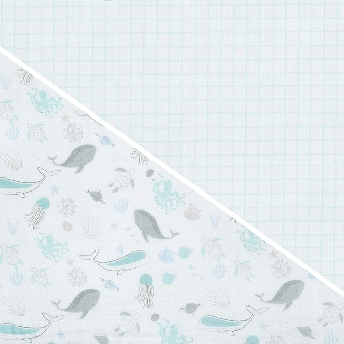 Delta Children 100% Cotton Muslin Baby Receiving Blankets for Girls and Boys – 47x47 Inches (Pack of 2), Sea Life
