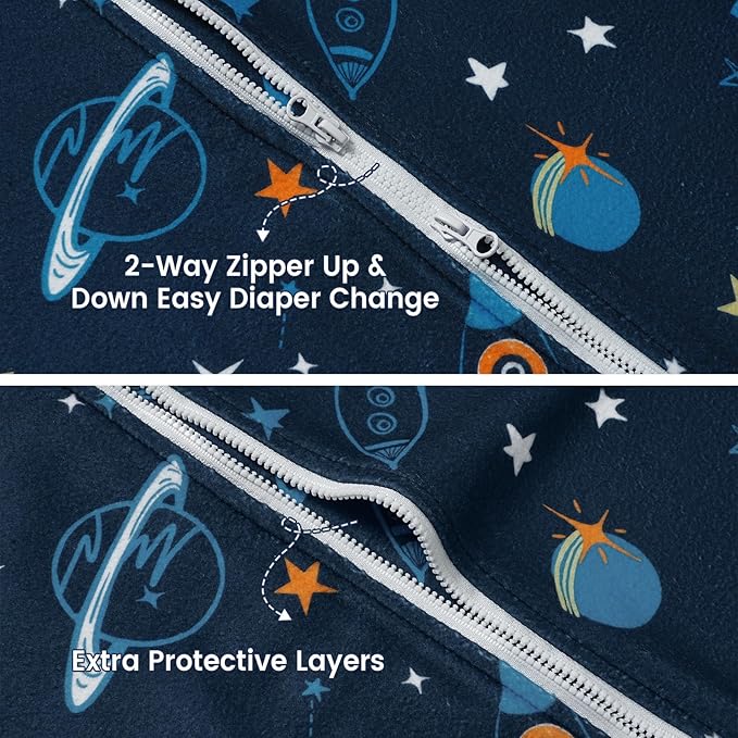 david's kids 3 Pack Warm Micro Fleece Baby Sleep Sack 12-18 Months, Soft Baby Wearable Blankets with 2-Way Zipper, Comfy Winter Sleeping Bags for Toddler Boys Girls Neutral, Large Size, Space