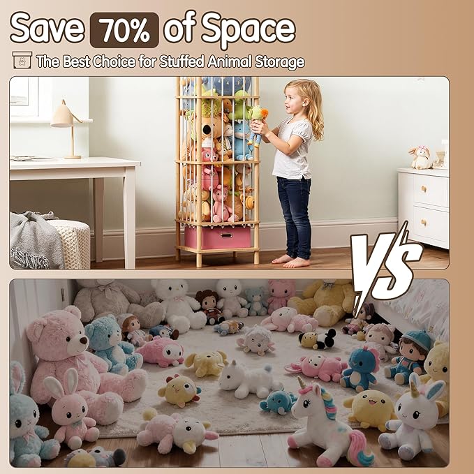 Brelley Stuffed Animal Storage Wood Toy Storage Organizer with Drawer, Large Toy Chest Stuffed animal holder for Kids Nursery Playroom Bedroom