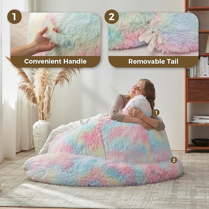 Bean Bag Chair for Adults Teen,Giant Bean Bag Chairs Cat Design,Plush Faux Fur Beanbag Couch Comfy Accent Floor Sofa for Reading, Playing, Relaxing in Living Room, Bedroom