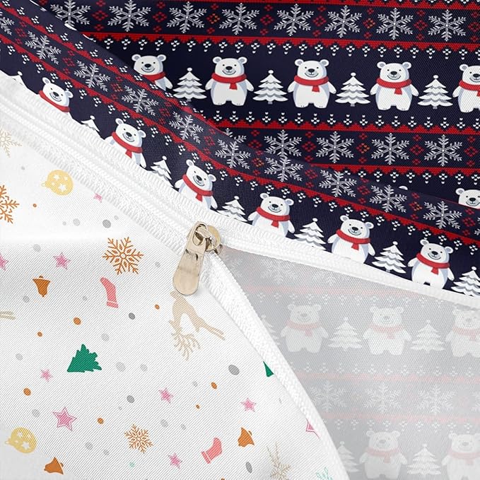 Christmas Bedding Set for Kids Boys Girls Polar Bear Christmas Tree Comforter Cover Set Exotic Ethnic Xmas Theme Duvet Cover Bedroom Decor Snowflake Bedspread Cover King Size Bedding Collection 3Pcs