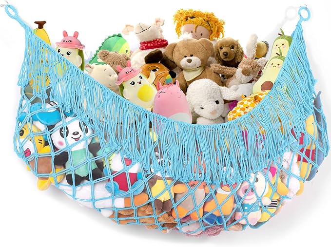 Stuffed Animal Hammock - Extra Large 63'' Long, Stuffed Animal Storage, stuffed animal Holder net, Toy Hammock Large, Toy Storage Hanging Organizer - Blue
