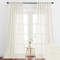 RYB HOME Sheer Curtains for Living Room - Linen Textured Wave Semi Translucent Privacy Light Filtering Drapes for Office Bedroom Patio Door, 52 inch Wide x 96 inches Long, 1 Pair, Cream