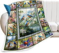 Blue Hummingbirds Blanket Moutain Flowers Bird Throw Blankets Gifts for Girls Boys Women Cozy Warm Soft Fuzzy Flannel Throw Plush Stuffed Animal Fleece Gifts for Kids Men Women for Sofa Bed 50" x60"