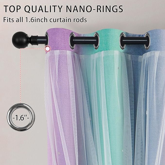 XiDi Purple Grey Green Curtains for Girls Bedroom 84 Inches Long 2 Panels Set, Rainbow Blackout Curtains for Kids Room Decor, Unicorn Wall Decals Drapes for Little Girl Nursery Room 52 Inches Wide