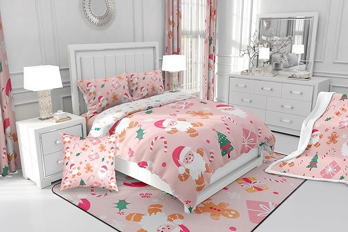 Feelyou Merry Christmas Bedding Set Cookies Candy Duvet Cover Set for Kids Boys Girls Pink Christmas Comforter Cover Quilt Cover Bedroom Collection 2Pcs Twin Size,No Comforter