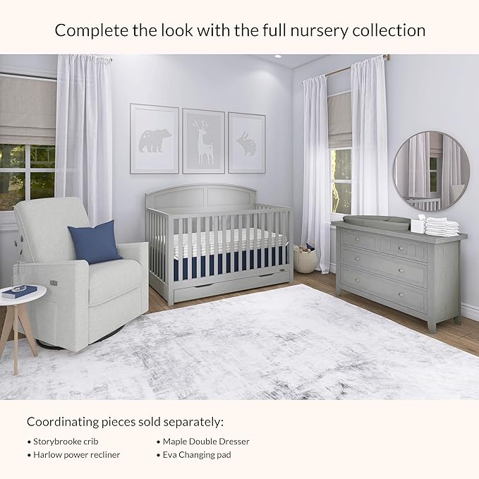 Dream On Me Storybrooke 5-in-1 Convertible Full-Size Crib with Under Drawer, Pebble Grey, GreenGuard Gold & JPMA, Convert to Toddler, Day & Full-Size Bed, 3 Mattress Heights, Sustainable Pinewood