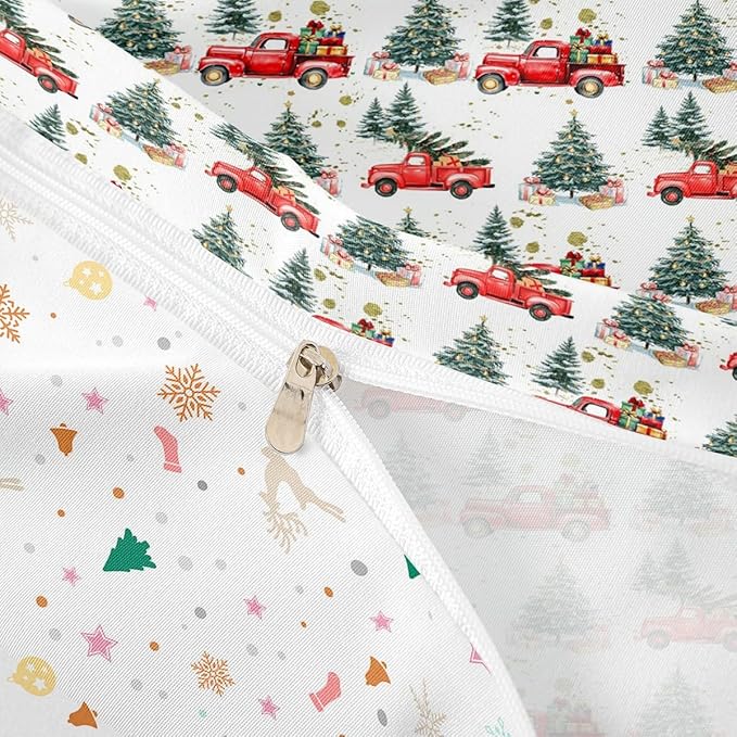 Feelyou Christmas Duvet Cover Boys Christmas Tree Bedding Set for Kids Teens Ultra Soft Cartoon Car Comforter Cover Set Watercolor Xmas Theme Bedspread Cover Room Decor King Size Bedclothes Zipper