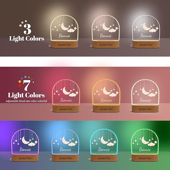 Personalized Baby Gifts for Kids, Custom LED Name Lamp, Moon and Star Acrylic Plaque Night Light, Perfect Christmas Newborn Baby Shower Gifts for Boys Girls Bedroom Nursery Decor
