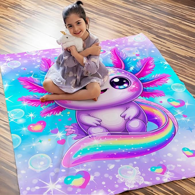 Girls Blanket Gift Throw for Kids Teens Daughter, 50x60 Inches Lightweight Cozy Cute Rainbow Print Animal Throw Blankets for Sofa Couch Bed Travel