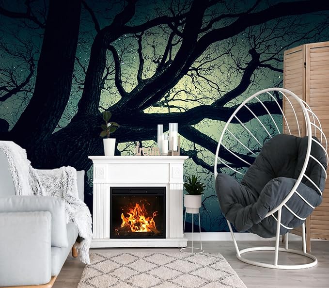 XMPMBM-Magic Forest backsplash Decorative Wallpaper Starry Sky Large Tree Bedroom Bathroom Wall Mural- W 132" X H 92"（93 Square Foot）