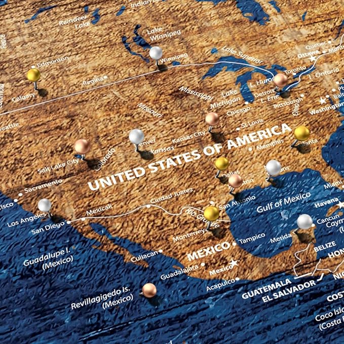 ElephantStock - Personalized Our Travel I Push Pin World Map Wall Art - Horizontal Canvas Wall Art - Living Room Wall Decor - Digital Art Map Canvas Art - Brown And Blue Decor - 24" x 16"