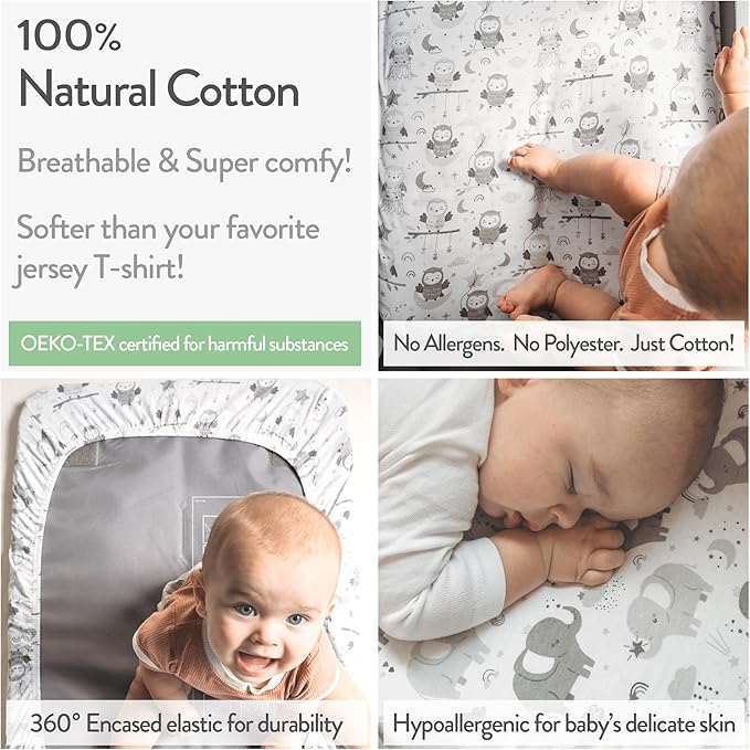 Bassinet Fitted Sheets Compatible with Ingenuity Foldaway Rocking, Lullanight Soothing, Snuggity Snug and Dream on Me Poppy Traveler Bassinet – Snuggly Soft 100% Jersey Cotton – 2 Pack