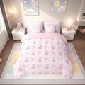 Manfei 7 Pieces Cartoon Bowknot Kids Comforter Set Full,Pink Bow Tie Butterfly Knot Princess Bedding Set,Cherry Bow Patchwork Romantic（Comforter+Fitted+Flat Sheet+2 Pillowcases+2 Throw Pillow Covers）