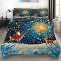 Christmas Comforter Set Full: Galaxy Bedding Sets Blue Festival Santa Claus Deer Quilt Set for Girls Kids Teens Bedroom 1 Comforter & 2 Pillowcases