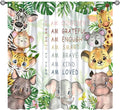 Cartoon Safari Animal Curtains Cute Watercolor Wildlife Jungle Window Treatments for Kids Boys Girls Bedroom Living Room Inspirational Motivational Quotes Nursery Children Drapes W42xL63"(Decor)
