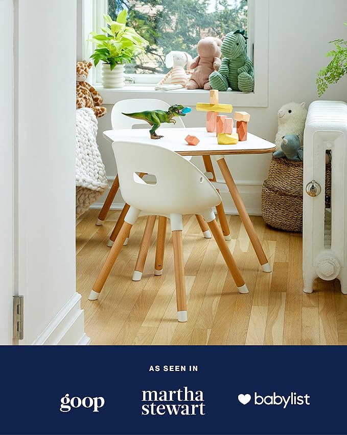 Lalo The Play Kit - Kids Table & Chairs Set with Sustainably Sourced Wood Table & 2 Non-Toxic Bucket Seat Chairs - Safe & Comfortable - Natural/Sage