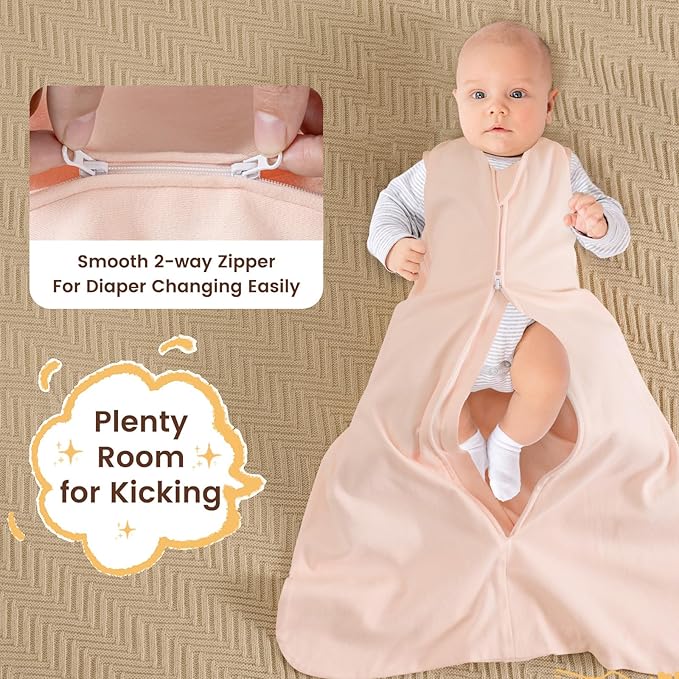 PHF Soft Baby Sleep Sack 0-6 Months 100% Organic Cotton Wearable Blanket, 2-Way Zipper 0.5 TOG Toddler Sleeping Sack 3 Pack, Comfy Sleep Bag for Baby Boys Girls, Ice Cream (Small)