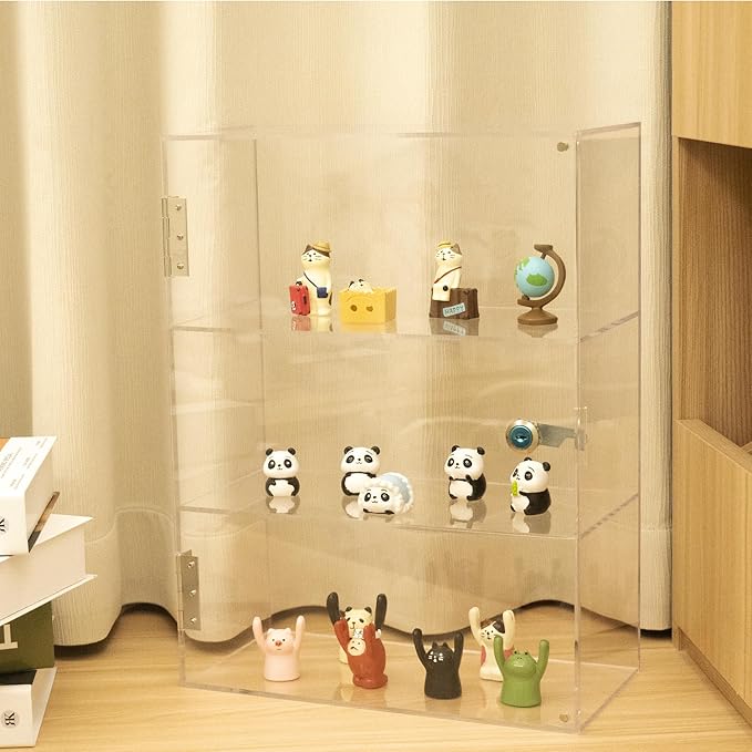 Acrylic Display Case with Lock Key, 3 Shelf Locking Countertop Display Case Cabinet Showcase with Shelves for Collectibles Office Retail Display Safe Storage 11.8x5.9x15.7 Inch